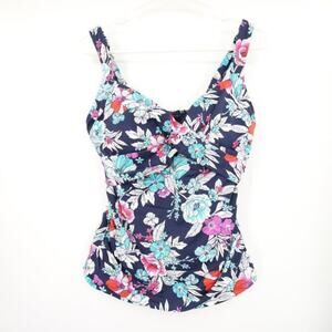 NWOT Lands End Navy Blue Floral Swim Tankini Top Twist Top Wrap Size 10D